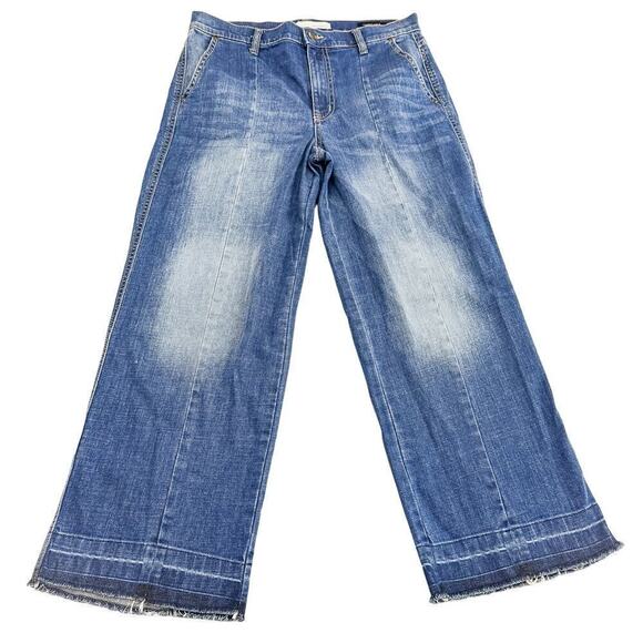Ella Moss Cropped Wide Leg Faux Back Pocket Denim Jeans Size 28 - Picture 2 of 10